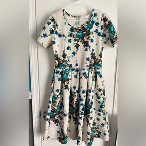 Lularoe Amelia Dress Teal Roses Size Large